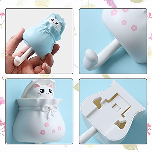 4 Pcs Coat Hooks Lucky Bag Cat Shape Strong Viscose Punch Free Hooks, Cute Wall Coat Hook For Hanging Hats, Coats, Keys And Towels, Wardrobe Decoration Creative Hooks (Blue+Pink+White+Yellow) #TOP2