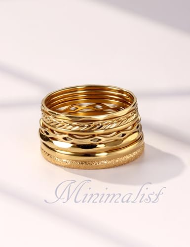 YADOCA 8Pcs 1MM 2MM Stainless Steel Rings for Women Men Minimalist Fashion Dainty Plain Thin Knuckle Stacking Midi Thumb Rings Stackable Statement Band Rings Set Silver Gold Tone Size 4-12 6