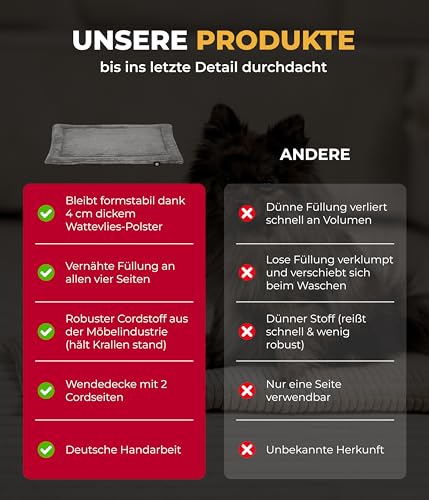 HS-Hundebett® Hundedecke Cord mit Füllung S (55x75 cm) – Waschbare Wendedecke – Kuscheldecke für Hunde – Gemütlicher Ruheplatz – Anthrazit, Made in DE