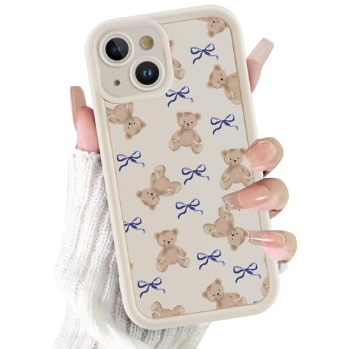 Coque de protection iPhone 14 gel TPU souple motif ours ruban esthétique