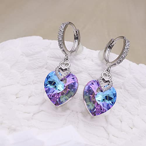 Metmolley Austrian Crystal Heart Drop Earrings For Women Purple Amethyst Dangle Earrings Fine Jewelry #TOP3