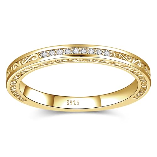 Image of Vintage Celtic Knot Women's Engagement Ring Sets 925 Sterling Silver /14K Gold Plated Stackable Wedding Bands Rings AAAAA Cubic Zirconia Women Bridal Sets Wedding Ring Band Width 1.8mm Size 5-9