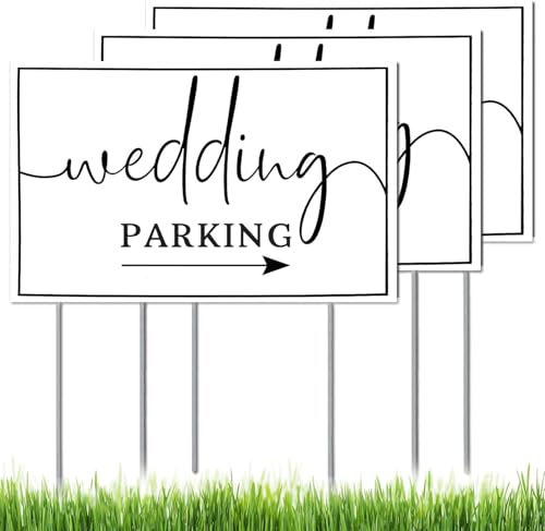 SCNWQ Wedding Signs 3-Pack Parking This Way Directional Signs Double...