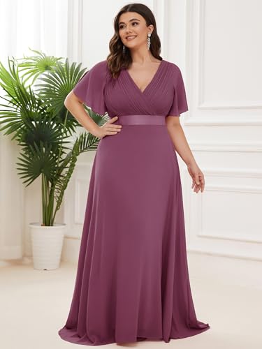 Image of Ever-Pretty Women's Chiffon Formal Evening Dresses for Curvy Women V-Neck Plus Size Floor Length Bridesmaid Dress