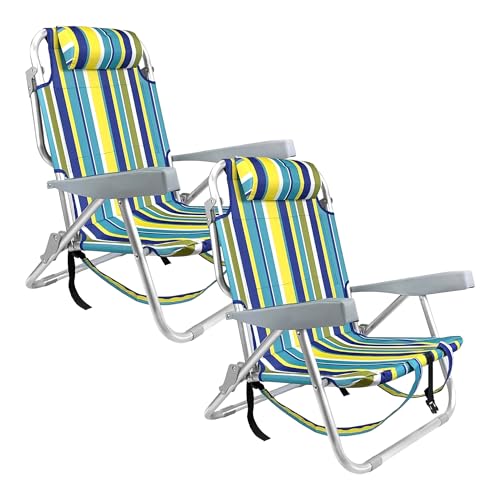 TIENDA EURASIA® Pack de 2 Sillas de Playa Plegables   Respaldo Reclinable a 4 Posciones   Estructura Aluminio y Textileno   60 x 59 x 85.5 cm