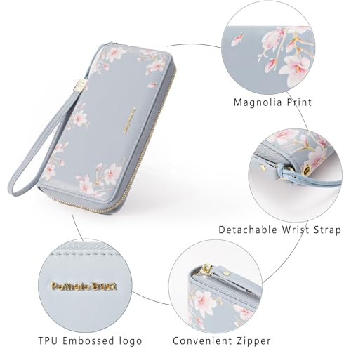 Image of Pomelo Best Wristlet Women Wallet Floral RFID Clutch Purse | Vegan Leather, Multi Credit Card, Large Capacity Zip Around Long Travel Wallets with Coin and Phone Pocket for Ladies