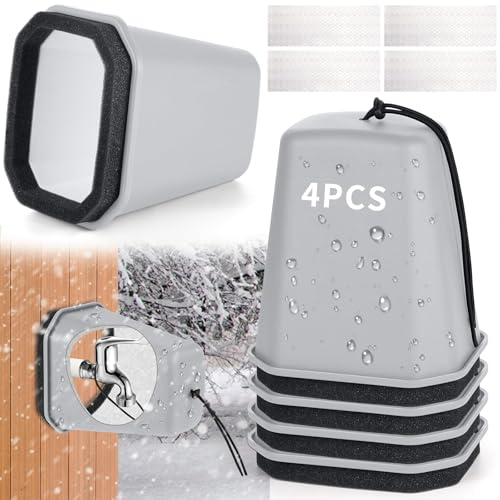 4 Pack 2026 Upgrade Extra Large Outdoor Faucet Cover for Winter Freeze Protection 8.5x7x5.5in Thick Plastic Foam Hose Bib Spigot Cover Winter Insulated with Reflective Strips (Gray)