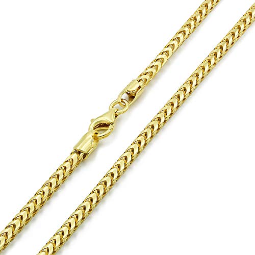 Giorgio Bergamo 925 Italian Sterling Silver 1mm - 5.5mm Solid Franco Chain, Yellow Gold Plated Square Box Link Necklace, Bracelet or Anklet