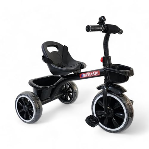 Image of MEKASHI T-001RW Plug N Play Kids Trike /Baby Tricycle, Big Size Storage Basket, Bell, Comfortable Seat with Seat Belt, 12 to 48 Months, Load Upto 35Kg, Easy Assembly, Heavy Guage Steel Frame, Black