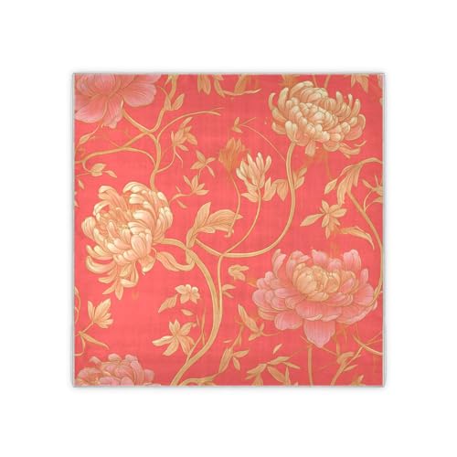 Gold Peach Floral square silk scarf lightweight scarf shawl for women for Gift 35x35 bufandas para mujer2