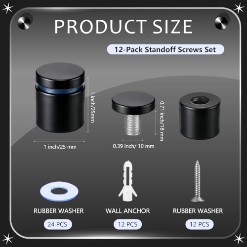 Image of Pelopy 12 Pcs Sign Standoff Screws Advertising Screws Stainless Steel Wall Standoff Mounts Glass Acrylic Nail (1 x 1 Inch,Black)