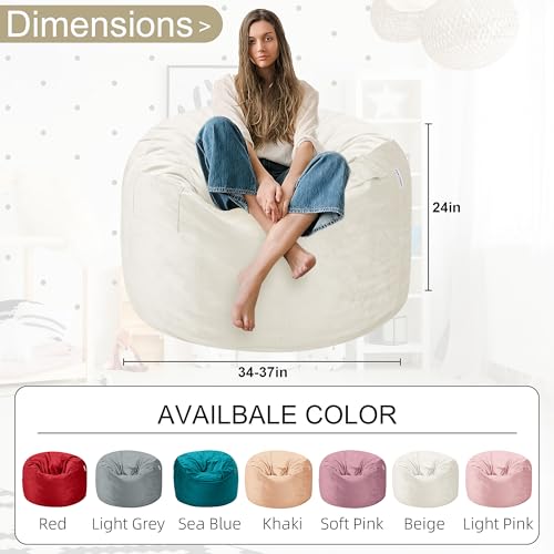 HABUTWAY Bean Bag Chair 3Ft Luxurious Velvet Ultra Soft Fur with High Rebound Memory Foam Bean Bag Chairs for Adults Plush Lazy Sofa with Fluffy Sponge 3' (Beige)