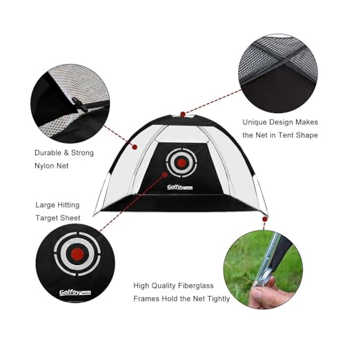 Image of Golfoy Basics Practice (3M) Golf Cage Net, Portable Driving Range Golf Net Training Aids with Target and Carry Bag for Indoor & Outdoor Use (Black)
