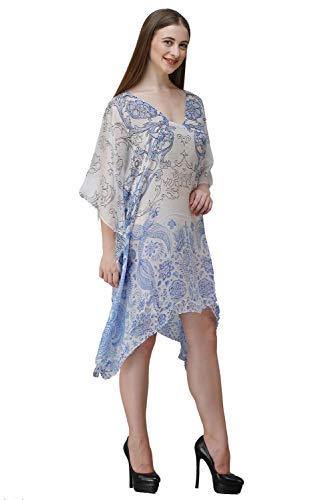 Image of RAVI RAJORIA Georgette Digital Printed Beach Wear Kaftan Blue Free Size R800 | Multi Color 2