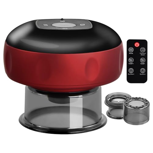 Mapille Ventosa Eléctrica para Masaje, Masajeador Ventosas con Mando a Distancia, 12 Temperaturas Ajustables, Dispositivo de Masaje de Inteligentes, Set de Ventosas Gua Sha Vacío (Rojo)