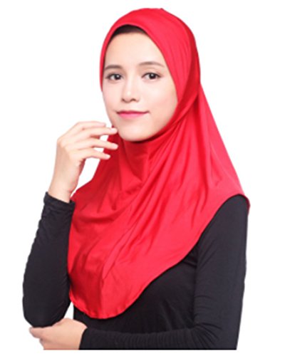 Muslim Hijab Islamic Jersey Turban Women Black Ninja Under scarf Caps Instant Head Scarf Full Cover (Red)