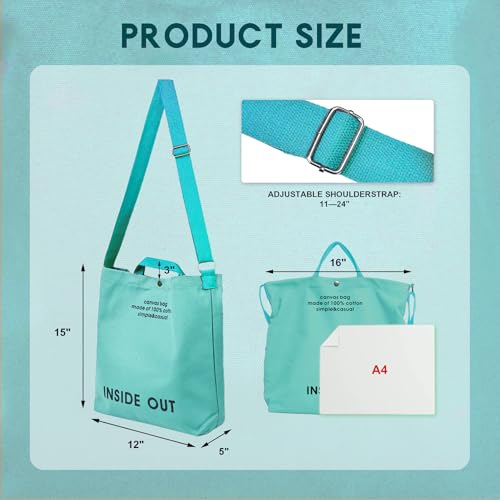 Image of Large Canvas Tote Bag for Women inside out Bag Crossbody Shoulder Bag with Adjustable Strap for Work Travel Shopping