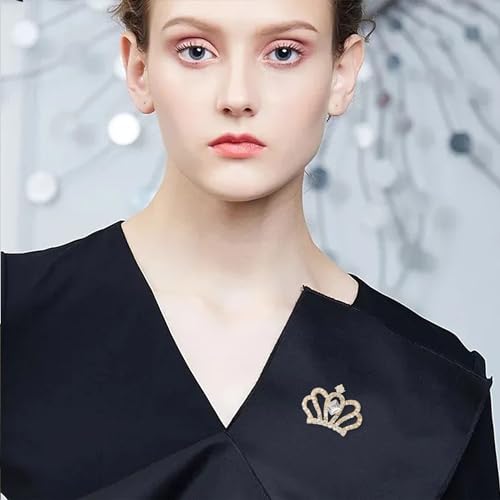 Image of YUNXI King Queen Royal Crown Brooch For Women Men Fashion Gold Silver Rhinestones Crystal Brooches Pin Wedding Party Banquet Birthday
