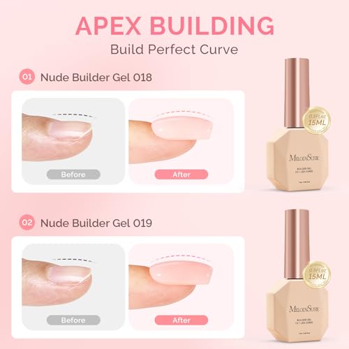 Image of MelodySusie 2PCS 15ML Nude Builder Gel Set for Nails Thickening, Soak Off UV Extension Gel Rhinestone Glue in a Bottle for Nail Art Design Gift for Women DIY Manicure at Home 018+019
