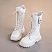Girls Lace Up Riding Boots Mid Calf Combat Boots Fashion Waterproof PU Leather Side Zipper Punk Goth Boot Toddler/Little/Big Kids 4-12 Years (White, 10 Little Child)