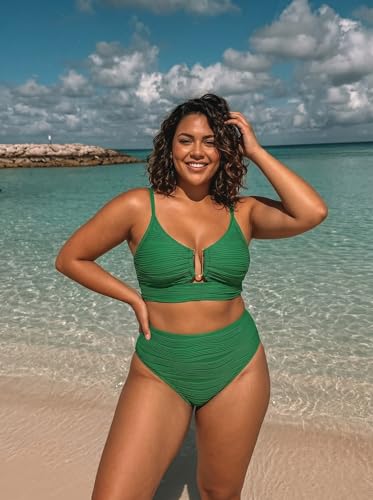 Image of Herseas 2 Piece Bikini Set U-Wire Cutout Popular Swimsuit High Waisted Textured 2026 Summer Beach Swim Bathing Suits