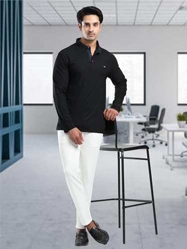 Image of STELLERS Men's Full Sleeve Polo T-Shirt | Feather Touch Feel | Odour Resistant | Wrinkle Free | Quick Dry | Stretchable | Lightweight | Anti-Static | UV Resistance | Anti-Microbial
