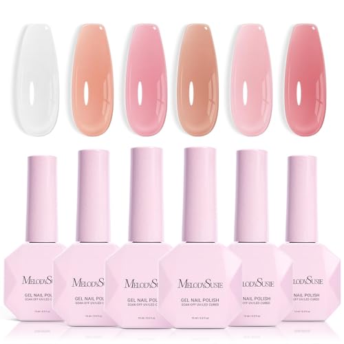 Image of MelodySusie Jelly Gel Nail Polish Set,6PCS Milky or Jelly Texture,Nude Pink Colors Soak Off UV LED Light Cure or Salon Manicure and Nail Art DIY at Home 15ML