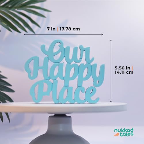 Image of NUKKAD TALE Our Happy Place Blue Aesthetic Table Decor Sculpture for Home or Office, Desk or Shelf, Quirky Room Decoration Showpiece, Ideal for Birthday Gift, Corporate Gift, and Inspiring Wall Decor