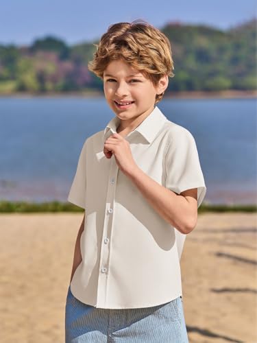 Image of Haloumoning Boys Short Sleeve Dress Shirts Button Down Formal Uniform Shirt