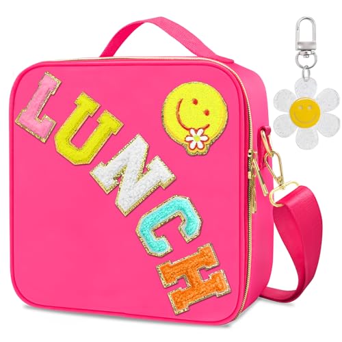 Lunch Box for Girls Women, Preppy Lunch Box for Teen Girls? Insulated Girls Lunch Bag for Kids, Large Reusable Cute Cooler Bag with Adjustable Shoulder Straps,Perfect for School Travel Picnic?Pink?
