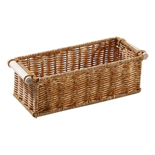 Imitation Rattan Woven Storage Basket Toilet Tank Topper Bins Bathroom Storage Baskets Long Narrow Organizer Decorative for Organizing for Vanity Bar Coffee Table, S