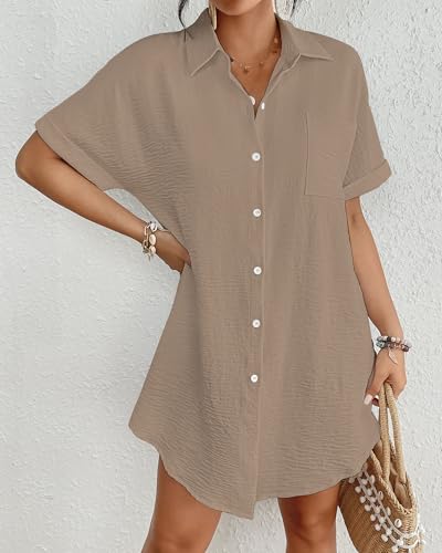 Image of Bsubseach Women Swimsuit Coverup Shirt Dress Button Down Bathing Suit Cover Up Beach Vacation Outfits