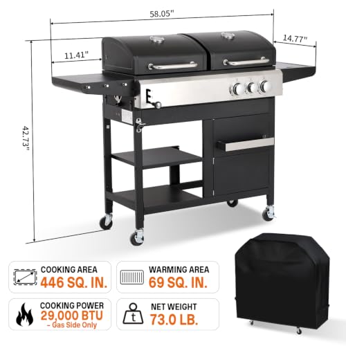 Propane Gas and Charcoal Combo Grill with Side Burner - Image 2