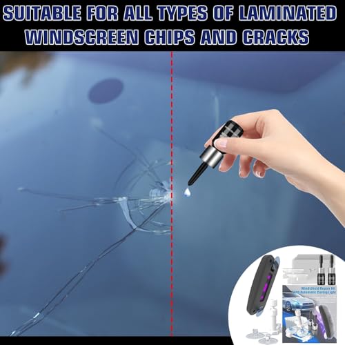 Image of Windshield Repair Kit, 2 PCS Windshield Crack Repair Kit with Suction Cup Curing Light, Automotive Nano Fluid Vehicle Windscreen Tool, Glass Repair Kit for Chips and Cracks (Azure)