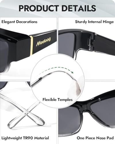 Meeloog Women Polarized Fit Over Glasses Sunglasses, Square Lightweight Wrap Around Shades For Driving Riding MST64703