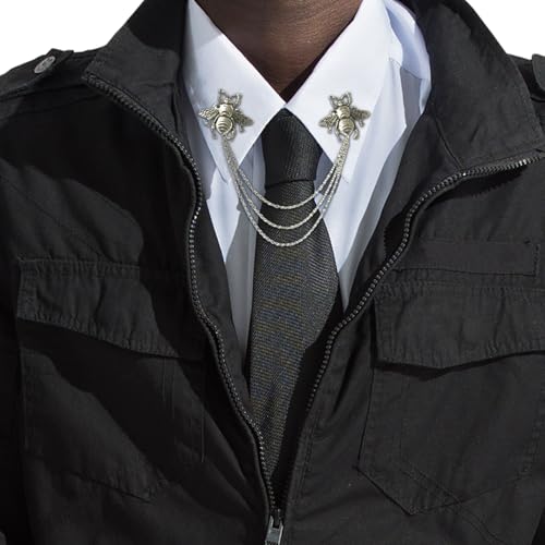 Image of Vintage Metal Rose Bee Lapel Pin for Men Collar Pins Gold Plated Silver Plated Flower With Hanging Chain Lapel Pins for Men's Suit Accessories Brooch Pin Fashion Jewelry for Men Women