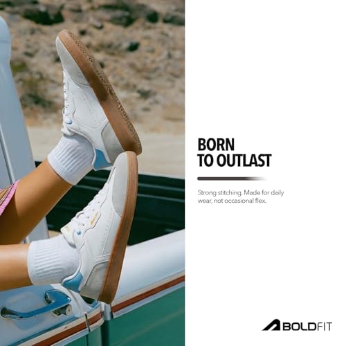 Image of Boldfit Sneakers for Woman Faux Leather Casual Shoes with Soft Cushion Insole, Lace-Up Eveyday Wear Footwear Women Sneakers Shoes Klunys Elite