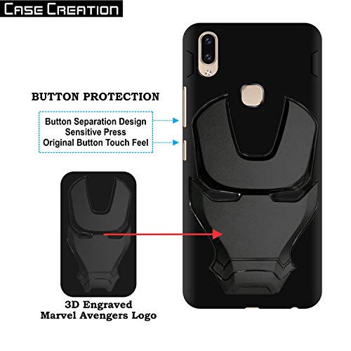 Image of COVERLY Official 3D Touch Feel Trending Marvel Avengers Logo Mask Soft Rugged Grip Silicone Iron Man Super Power Cartoon Movie Engraved Silicone Matte Back Cover for Xiaomi Mi A2 -Black