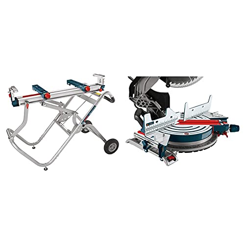 BOSCH Gravity-Rise Wheeled Miter Saw Stand T4B with Crown Stop Kit for Miter Saws, Includes Mounting Knobs and Hardware