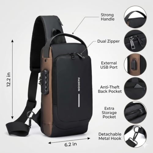 Image of Zaffira Anti Theft Sling Bag for Travel, Crossbody Chest Bag with Password Lock, Stylish Side Bag for Men,Shoulder Passport Bag, Cross Body Bag for both Men and Women, Birthday Gift for Men