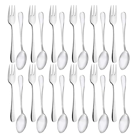 Snamonkia Small Appetizer Forks and Demitasse Spoons Stainless Steel Set of 24, 5.4 Inches, Salad Dessert Coffee Cocktail Espresso Flatware Cover