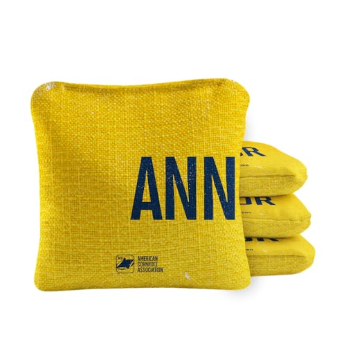 ACA Synergy Pro Dual Sided Cornhole Bags | Ann Arbor Yellow Design | Set of (4) All-Weather Resin Filled Stick & Slide Corn Hole Bags