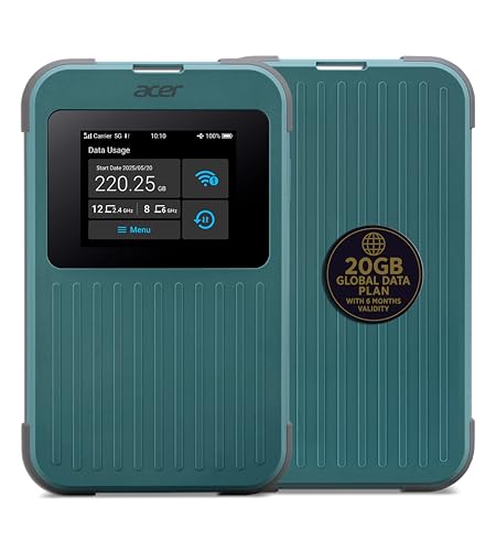Acer Connect M4 5G Mobile Hotspot | WiFi 6 Dual Band | Connect up to 16 Devices | Access Networks in 135+ Countries I 2.4” Touchscreen | 8000mAh Battery | Tri SIM | Rugged IP68 | USB-C Fast Charging