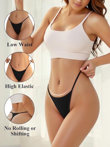 Image of Cotton Thongs for Women G-String Breathable Underwear Low Rise T-back Panties Comfortable Stretch 6 Pack