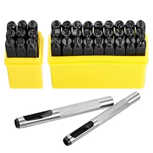 WorkBless 36PCS Metal Stamping Kit, 1/4″ (6mm) Steel Number and Letter Punch Set, Include A-Z Alphabet, Number 0-8, & Symbol, Stamping Tool for Imprinting Plastic, Wood, Leather, Jewelry