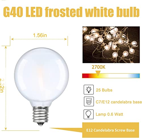Image of GOOTHY G40 Frosted White Globe Light Bulbs, LED E12 Candelabra Base Replacement Bulbs Shatterproof for Outdoor Patio String Lights Garden Christmas Party Decor, 0.6W Equal to 5W- 25 Pack