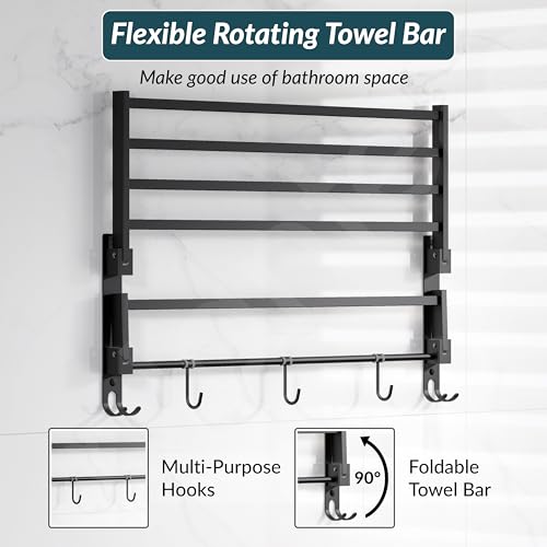 Image of Plantex Towel Rack for Bathroom /Stainless Steel Towel Bar /24 Inch Towel Holder with Towel Rod /Bathroom Accessories - (Black)