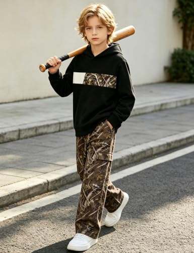 Image of Boys Clothes Boy Outfits 2-Piece Long Sleeve Hoodie and Camouflage Pants Boys Fall Winter Clothes for 6-16 Years