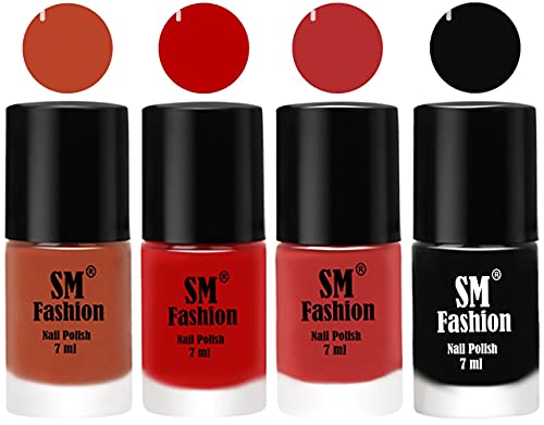 Image of Nail Polish Combo Set (Pack of 4) Quick Dry Gel Finish Nail Paint | Light Coral,Red,Coral Pink,Black | 7 ml Each