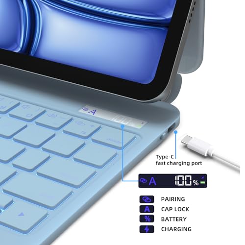 DVWDVW Keyboard Case for iPad Air 11 inch (M4/M3/M2, 2026/2025/2024) & iPad Pro 11 (4th/3rd/2nd/1st Gen), iPad Air 5th/4th Magic Case Precision Multi-Touch Trackpad,7 Colors Backlight Blue by DVWDVW - Image 4
